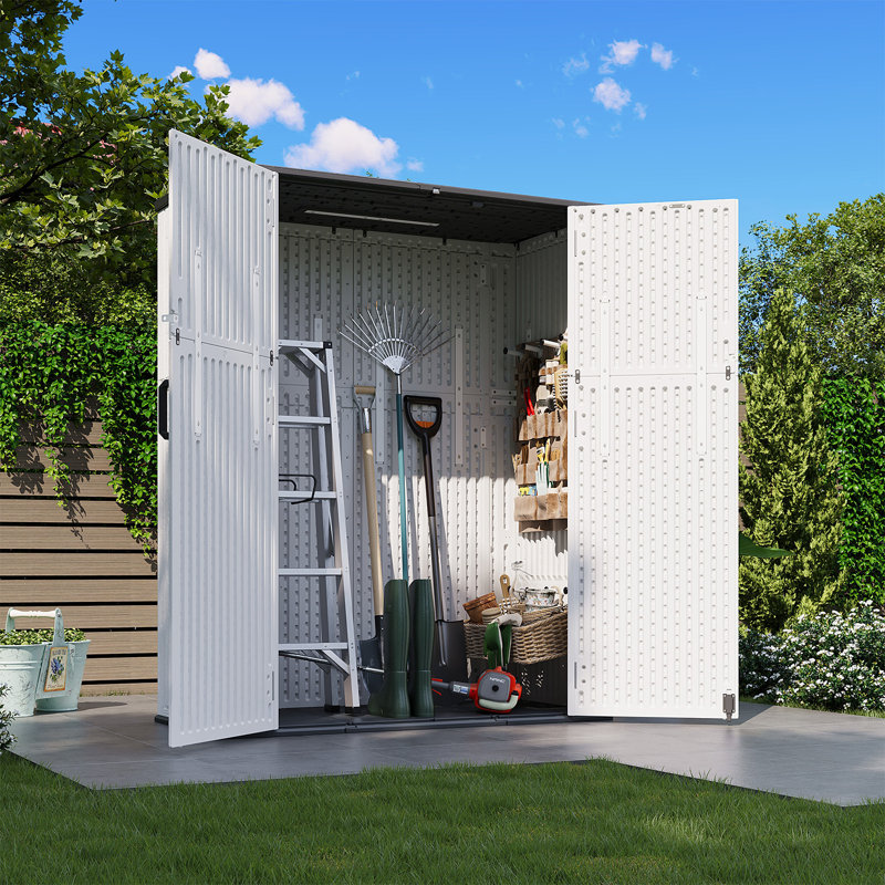 JolyDale 4.7' W X 2.2' D Outdoor Resin Vertical Tool Shed, Storage